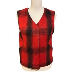 Stormy Kromer Red Black Plaid Wool Blend Vest Womens Size Small Pockets Snaps
